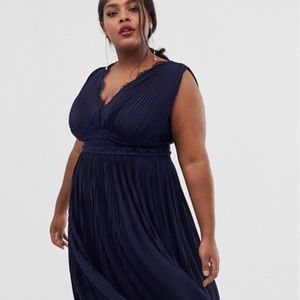 ASOS dress midi dress navy pleated